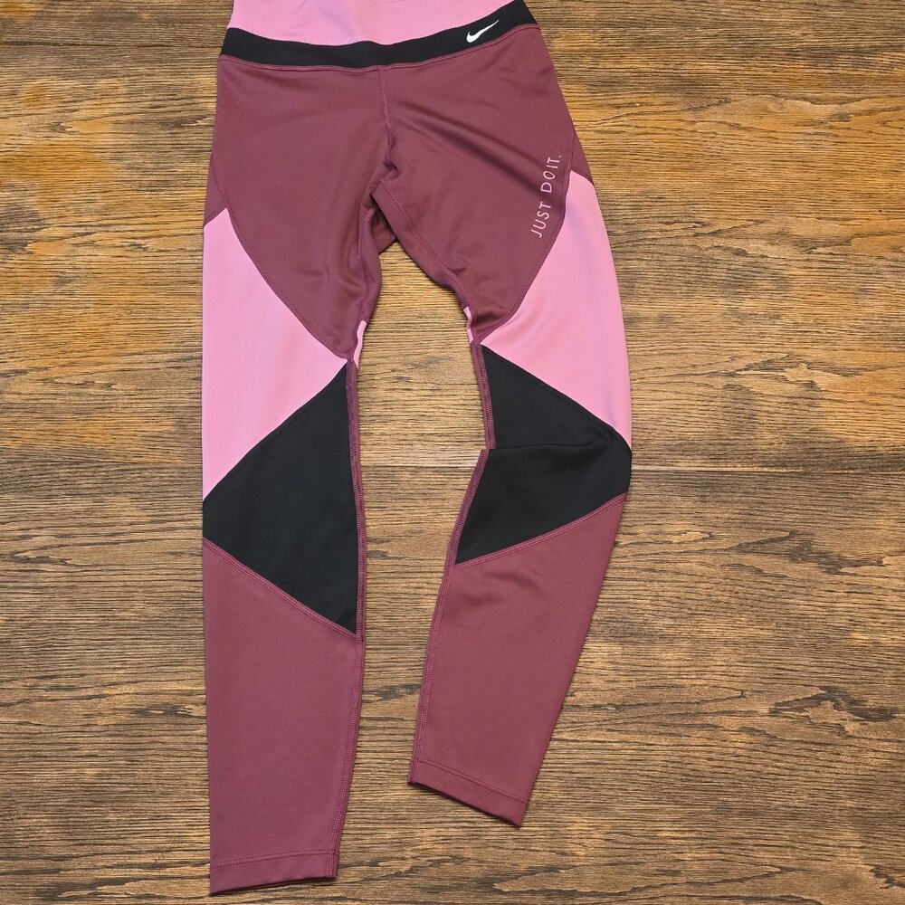 Like New Maroon Color-Blocked Nike Dri-FIT Leggings sz S - Picture 3 of 9